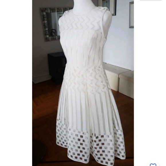 SOLD ‼️ $750.00 NWT Milly Women's Dress Illusion Filament Pleat White 6 S - Picture 6 of 11